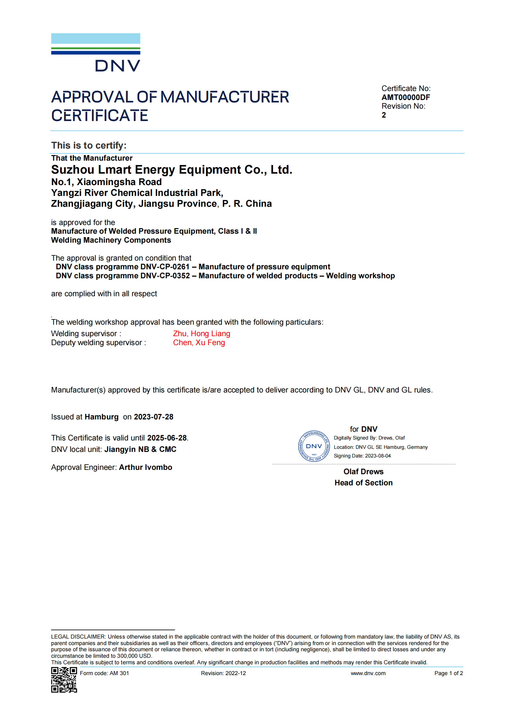 DNV WELDED PRESSURE EQUIPMENT